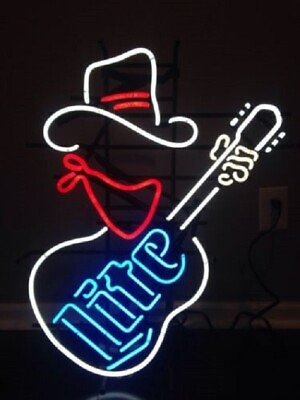 New Miller Lite Cowboy Guitar Beer Lamp Neon Light Sign 17quot;x14quot; $127.09