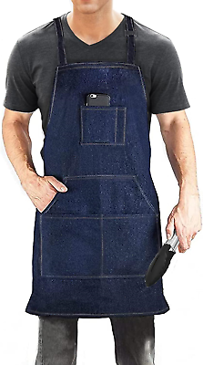 #ad Durable Denim Jean Tool Apron With 4 Pockets Waterproof Adjustable Canvas Lightw $25.65