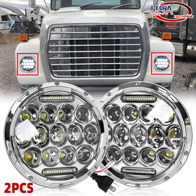 Round 7quot;INCH Chrome LED Headlight Projector For Ford LN7000 LN8000 LN9000 Trucks $49.64