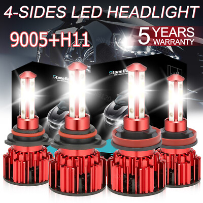 #ad #ad 4X LED Headlight Bulbs Combo Kit 9005H11 High Low Beam 6500K White Super Bright $15.98