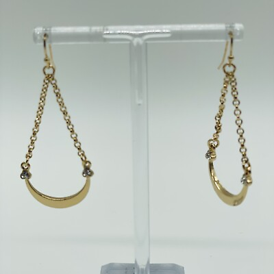 #ad Pierced Earrings Dangle Drop Gold tone Half Moon Rhinestone Jewelry 1 1 2quot; $3.99