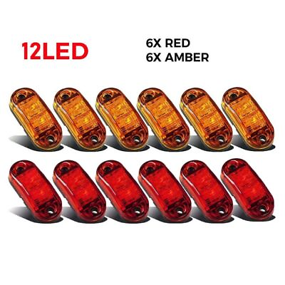 12PCS Marker Lights 2.5quot; LED Truck Trailer Oval Clearance Side Light Amber Red $11.39