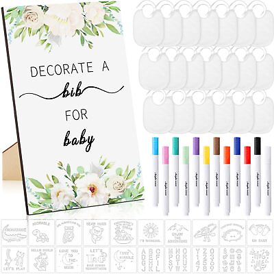 #ad 53 Pcs Baby Shower Games Set Includes Baby Shower Game Sign 20 Blank Baby Bib... $44.47