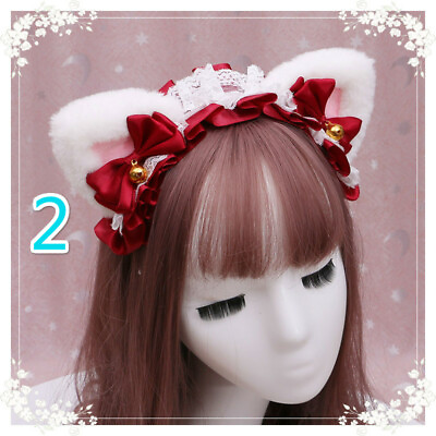 #ad Lady Girls Lolita Hairband Furry Cat Ear Bowtie Headband Headdress Cosplay Sweet $14.07
