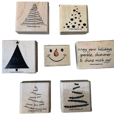 #ad Lot Of 7 Stampin#x27; Up Wood Mounted Rubber Stamp Christmas Tree Holiday Theme $16.99