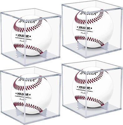 #ad Baseball Display Case 4 Pack UV Protected Acrylic Square Baseball Holder Clear $14.12