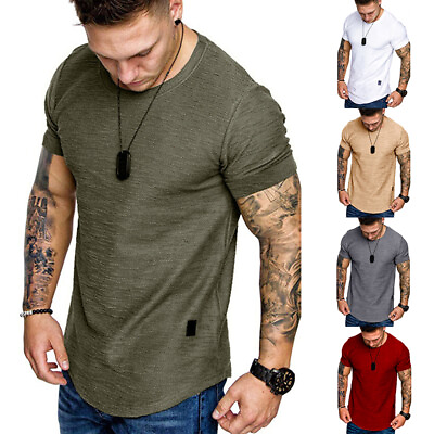 #ad Men Summer Plain Slim Fit Casual Short Sleeve Tops Muscle Gym Tee T shirt Blouse $5.99