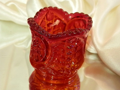 #ad Amberina ABP Glass Star Toothpick Mini Vase X Cute w Tiny Violets Bouquet B2 $12.37
