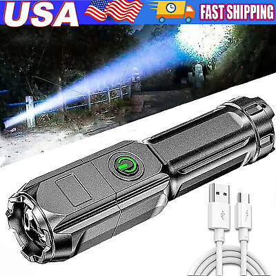 #ad 2 Pack Rechargeable 990000LM LED Flashlight Tactical Super Bright Torch Zoomable $6.29