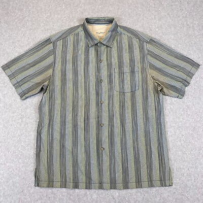 #ad Tommy Bahama Shirt Mens Large Striped Short Sleeve Button Up Hawaiian Relax FLAW $10.27