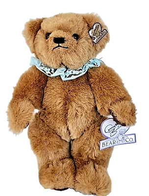#ad Annette Funicello 9” Collectible Bear Co Soft Brown Bear w Blue Lace Collar $17.50