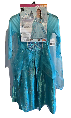 #ad Icy Princess Girl Medium 8 10 Teal Glittery Dress Cape Halloween Costume NWT $10.99