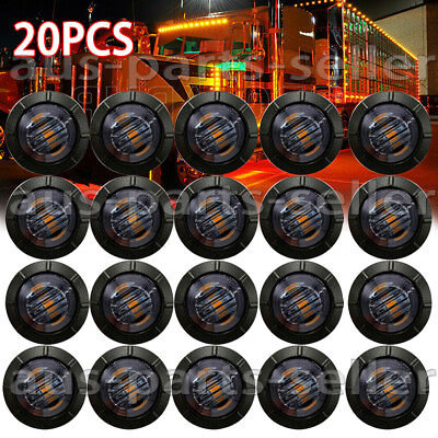 20x Smoked Amber 3 4quot; Bullet Round LED Side Marker Lights for Trailer Truck RV $14.39
