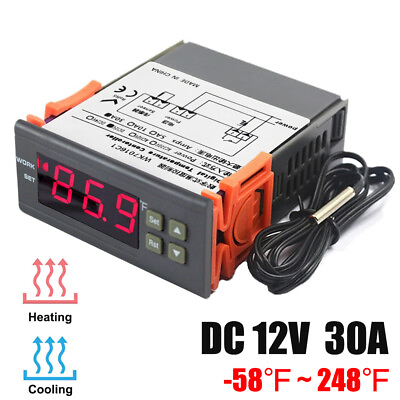 #ad DC 12V Digital Temperature Controller Fahrenheit Thermostat Cool Heat Switch 30A $18.99