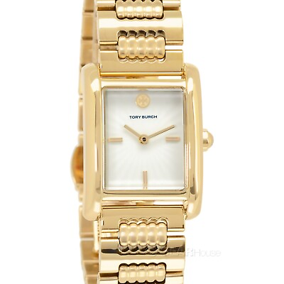 #ad Tory Burch Eleanor Womens Gold Watch White Rectangular Dial Double T Clasp $179.00