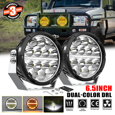 #ad Pair 7inch Round LED Offroad Driving Lights w Amber DRL Super Bright 1ux at 517M $165.49
