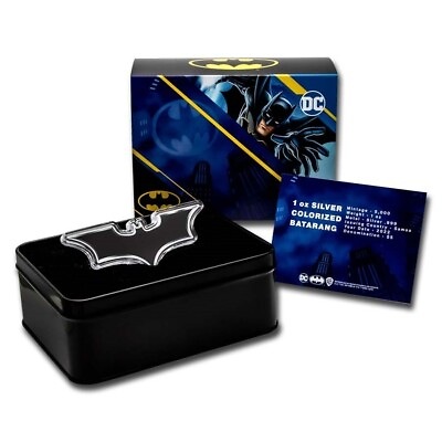 #ad 2022 1 oz Silver SAMOA Batman Batarang COLORIZED Shaped Coin Mint Sealed Box $75.00