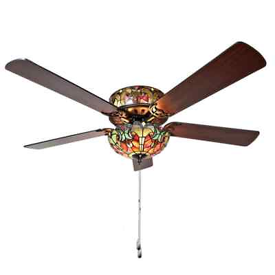 River Of Goods Ceiling Fan 52 In With Light Stained Glass Led In Red Tiffany $210.04