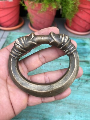 #ad 1860#x27;s Rare Antique Indian Handcrafted Brass Lion Head House Door Knocker Ring $194.50