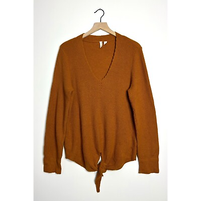#ad MOTH Anthropologie Freeport Tie Front Sweater Ribbed V Neck Burnt Orange Large $39.99