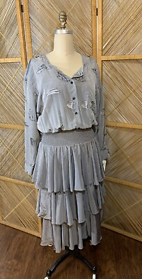 #ad Vintage Dress Ruffle Sea Print Medium New $40.00