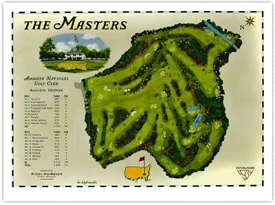 #ad New Masters Tournament Course Map 18quot; x 24quot; Print Augusta National Golf Club $299.99