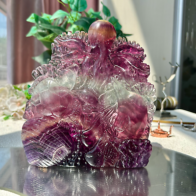#ad 905g Natural Rainbow Handcarved fluorite Crystal animal carving Home Decor 1th $300.00