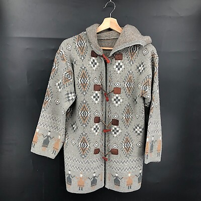 #ad Toggle hooded long sleeved cardigan sweater gray southwest knit boho comfy S $40.50