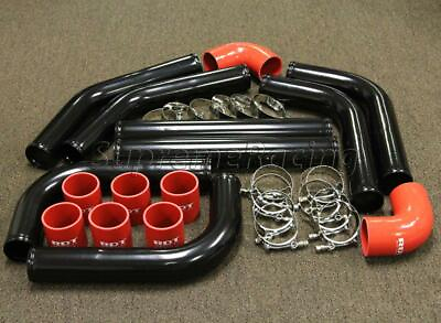 #ad BLACK 3quot; DIY TURBO INTERCOOLER PIPING KIT 8PC RED SILICONE COUPLERS T CLAMPS $134.54