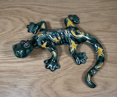 #ad Clay Ceramic Lizard Salamander Figurine Hand Painted Mexican Wall Art 8“ Signed $14.00