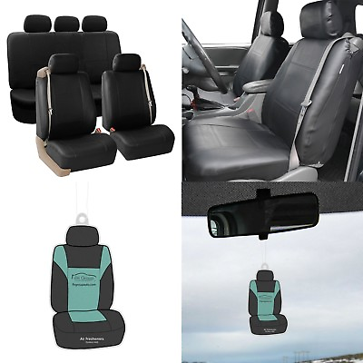 #ad PU Leather Seat Covers For Built In Seat belt Car Sedan SUV Solid Black w Gift $59.99