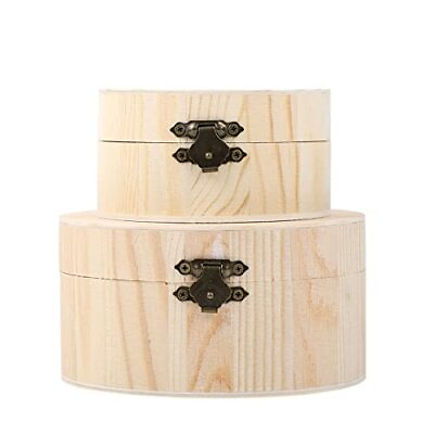 #ad DOITOOL Round Wood Box Wooden Box with Hinged Lid Wooden Storage Box Wood $36.94