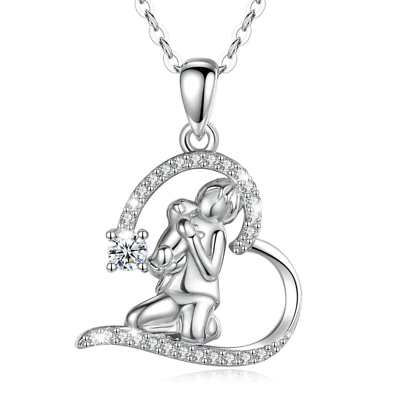 #ad CZ Angel Girl Hug Puppy Necklace in 925 Sterling Silver $56.09