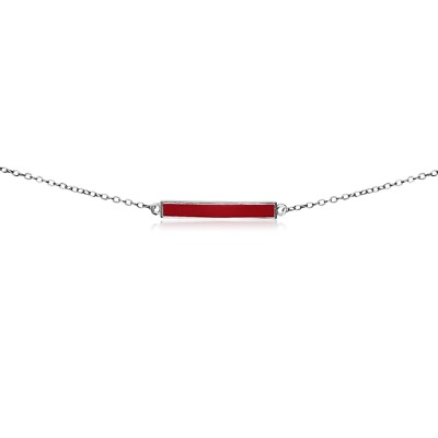 Sterling Silver Polished Ruby Red Bar Dainty Choker Necklace $15.04
