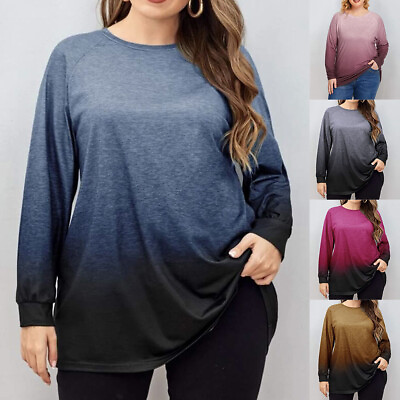 #ad Plus Women Tie Dye Long Sleeve T Shirt Ladies Casual Loose Tops Blouse Pullover $20.99