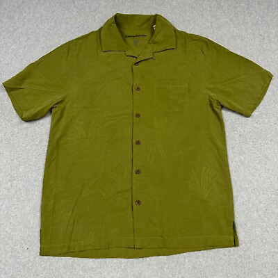 #ad Tommy Bahama Shirt Men Medium Olive Green Floral Pocket Short Sleeve Silk Button $16.88