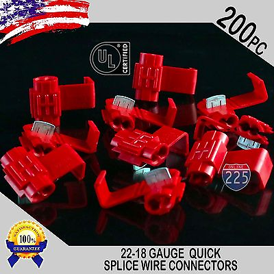 #ad 200 Pack 22 18 Gauge Red Quick Splice Tap Wire Connectors Install Terminals UL $17.95