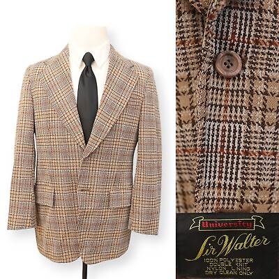 #ad VINTAGE SIR WALTER UNIVERSITY mens brown sport coat suit jacket blazer 40 R $49.99