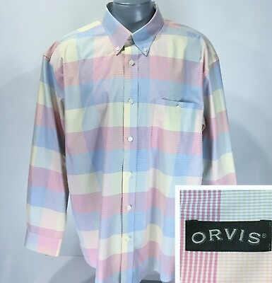 #ad ORVIS XXL Long Sleeve Mens Patchwork Light Colors Shirt Button Down Cotton $26.99