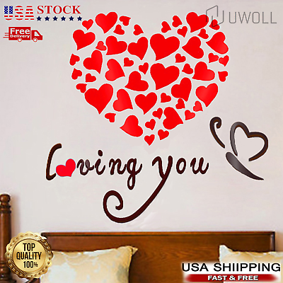 #ad 3D Love Rose Heart Wall Murals for Living Room Bedroom Decal Stickers DIY Decor $7.06