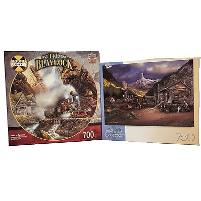 #ad 2 Ted Blaylock Puzzles COMPLETE Rails to Pandora 24quot; Nuggettville Train 19x26.75 $15.39