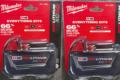 #ad Milwaukee 18V 48 11 1850 5.0 AH Batteries M18 XC18 48 11 1850 Battery 2 Packs $92.00
