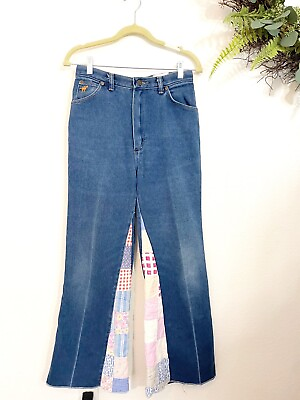 #ad #ad Vintage Patchwork Flare Jeans Size 28 Made in USA Blue 70s Wrangler Diy 90s Bojo $44.00