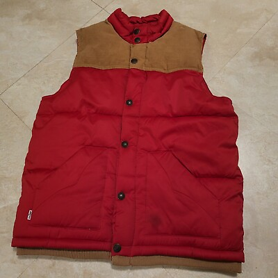 #ad Levis Boys M Medium 10 12 Red Puffer Corduroy Trim Snap Vest Jacket Kids Youth $13.17
