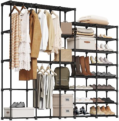 #ad UNITSTAGE Portable Closet Wardrobe Clothes Rack with Shelves Freestanding Clo... $73.49