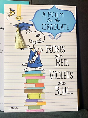 #ad Happy Graduation Card Hallmark Snoopy Poem Pull Tassel for Music $4.95