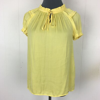 #ad NEW Catherine Malandrino Bowtie Blouse XS Yellow Pleated Polyester 34x24 $10.18