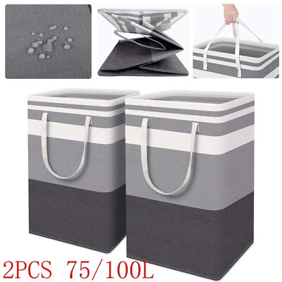 #ad 2pack Large Laundry Basket Waterproof Freestanding Laundry Hamper Collapsible US $19.99