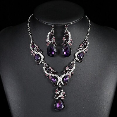 #ad Luxurious Necklace amp; Earrings Purple Rhinestone Sets $19.97