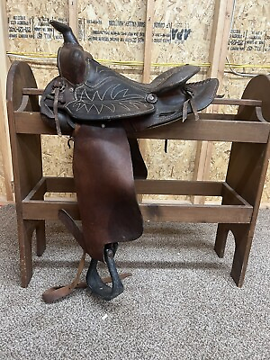 #ad Western Saddle Brown Detailing Leather Tooling Horse Cowboy 13.5quot; $101.25